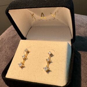 14k solid gold diamond 3 tiers drop earrings. Kay jewelry